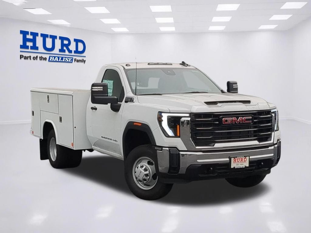 2025 GMC Sierra 3500 HD Chassis Cab Pro in Summit White — front three-quarter view