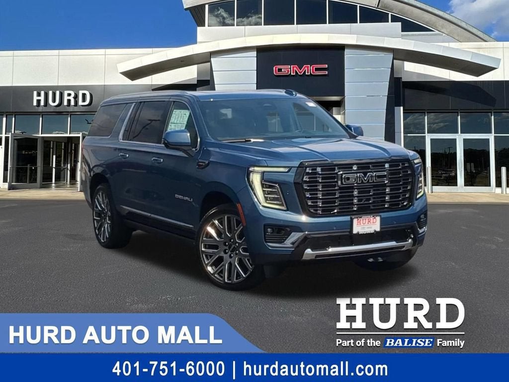 2026 GMC Yukon XL Denali Ultimate in Downpour Metallic — front three-quarter view