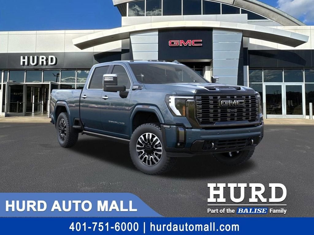 2026 GMC Sierra 2500 HD Denali Ultimate in Downpour Metallic — front three-quarter view