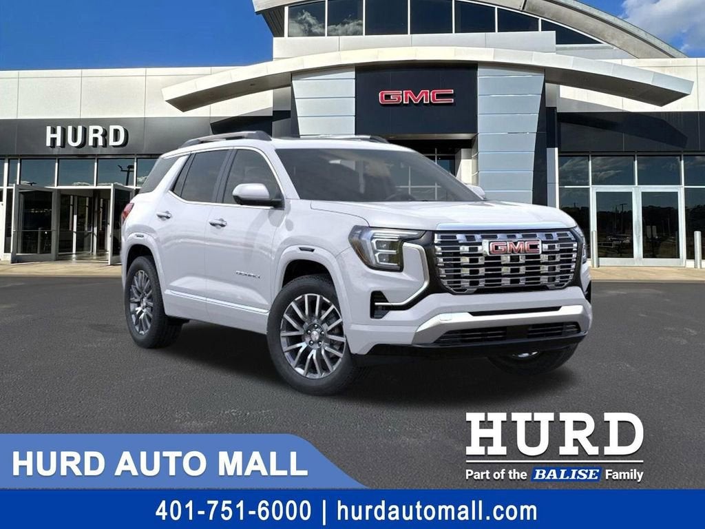 2026 GMC Terrain Denali in Glacier White Tricoat — front three-quarter view