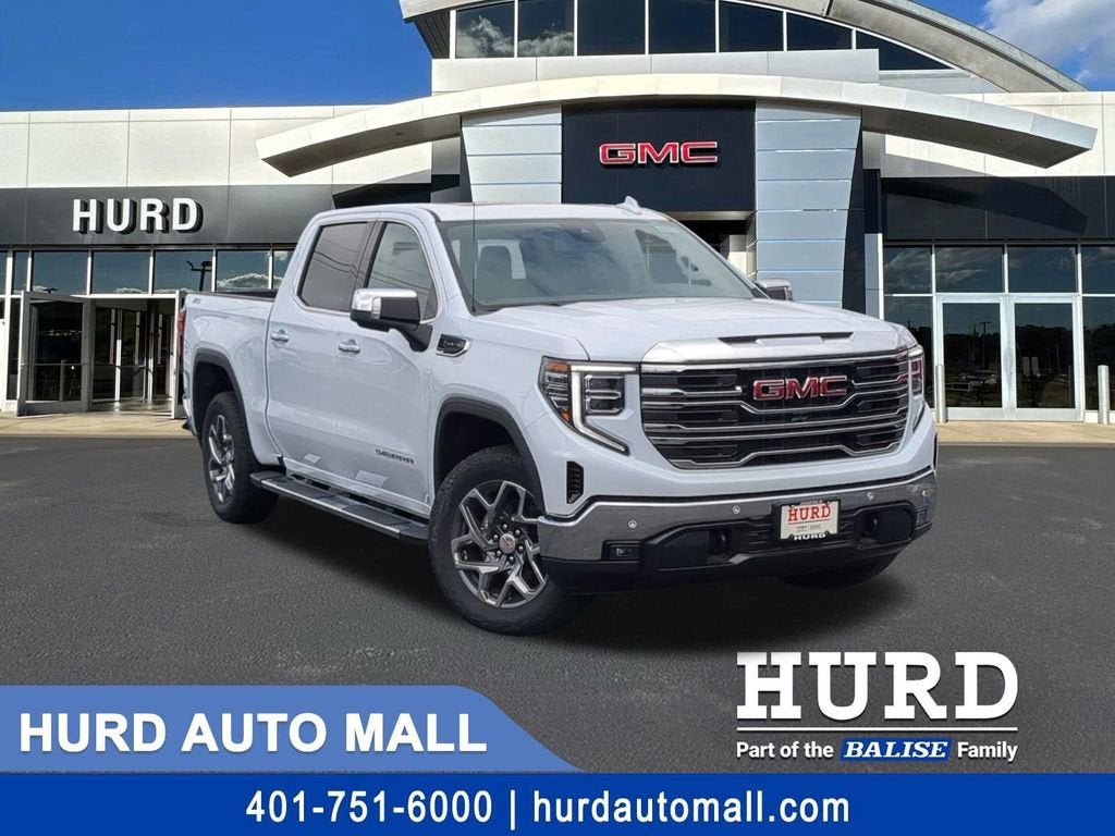 2026 GMC Sierra 1500 SLT in Glacier White Tricoat — front three-quarter view